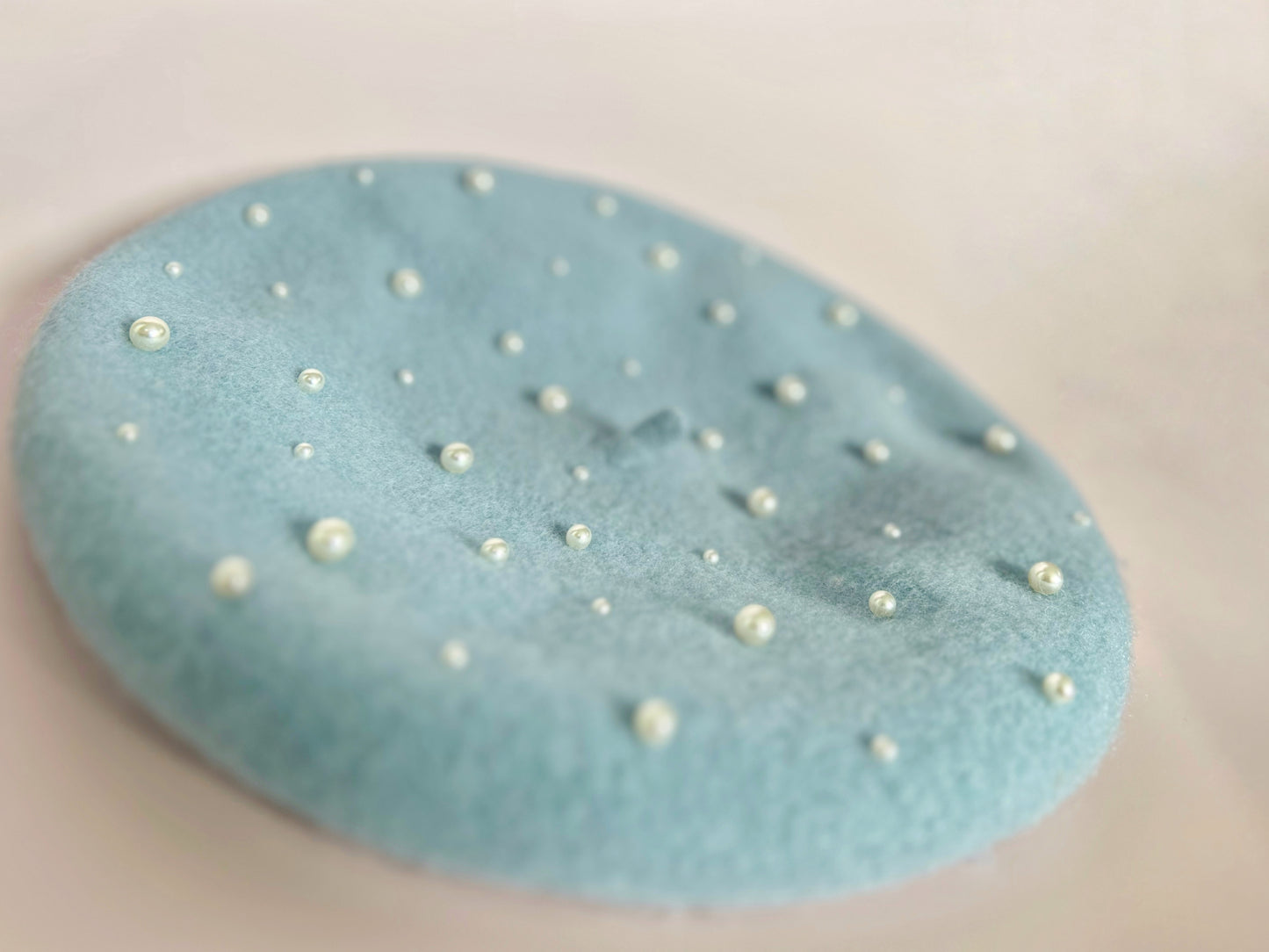 Steel Blue & Pearl Beret Hat