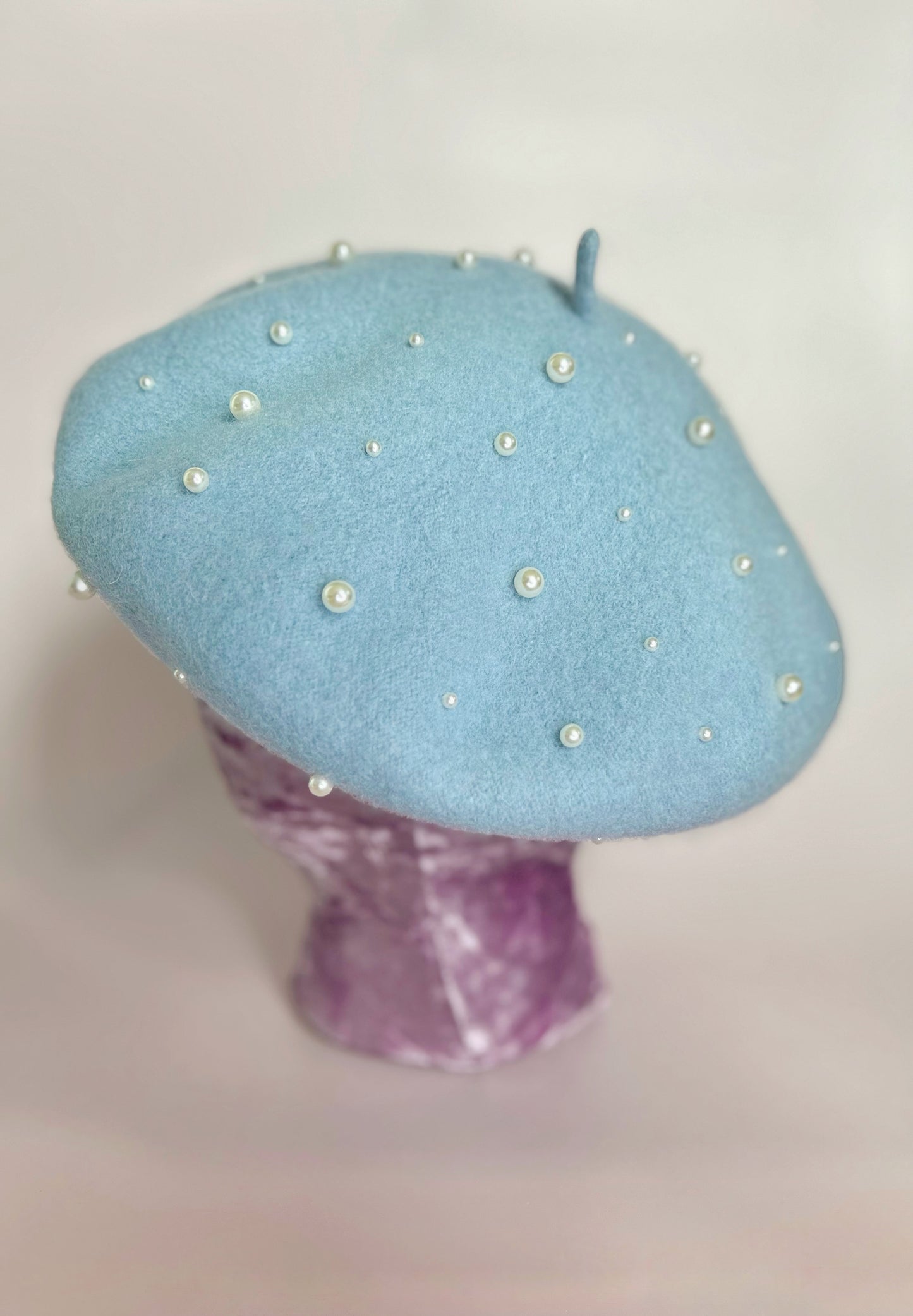 Steel Blue & Pearl Beret Hat