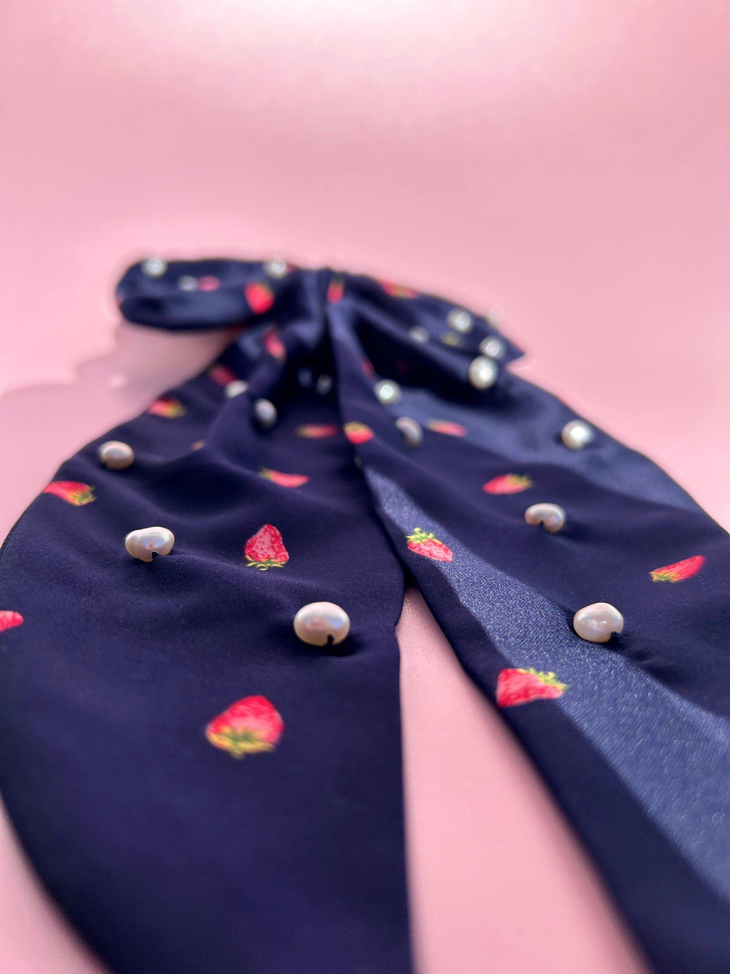 Strawberry Navy Bow with Pearls