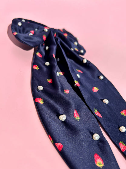 Strawberry Navy Bow with Pearls