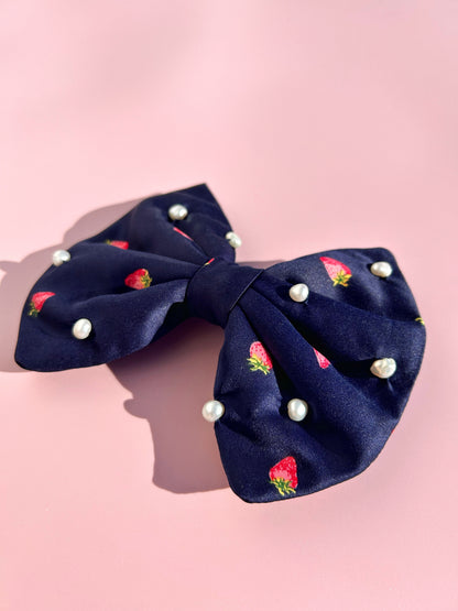 Strawberry Navy Bow with Pearls (mini)