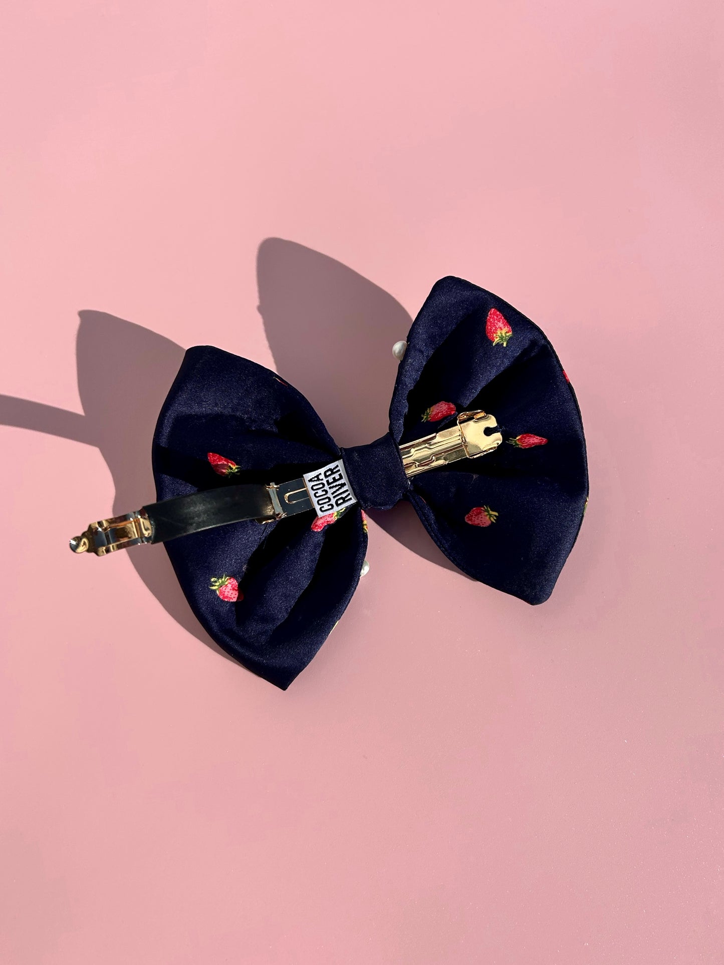 Strawberry Navy Bow with Pearls (mini)