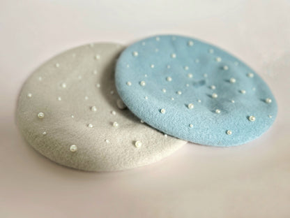Steel Blue & Pearl Beret Hat