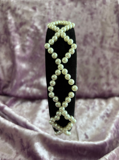 Black Velvet Pearls - Padded Headband