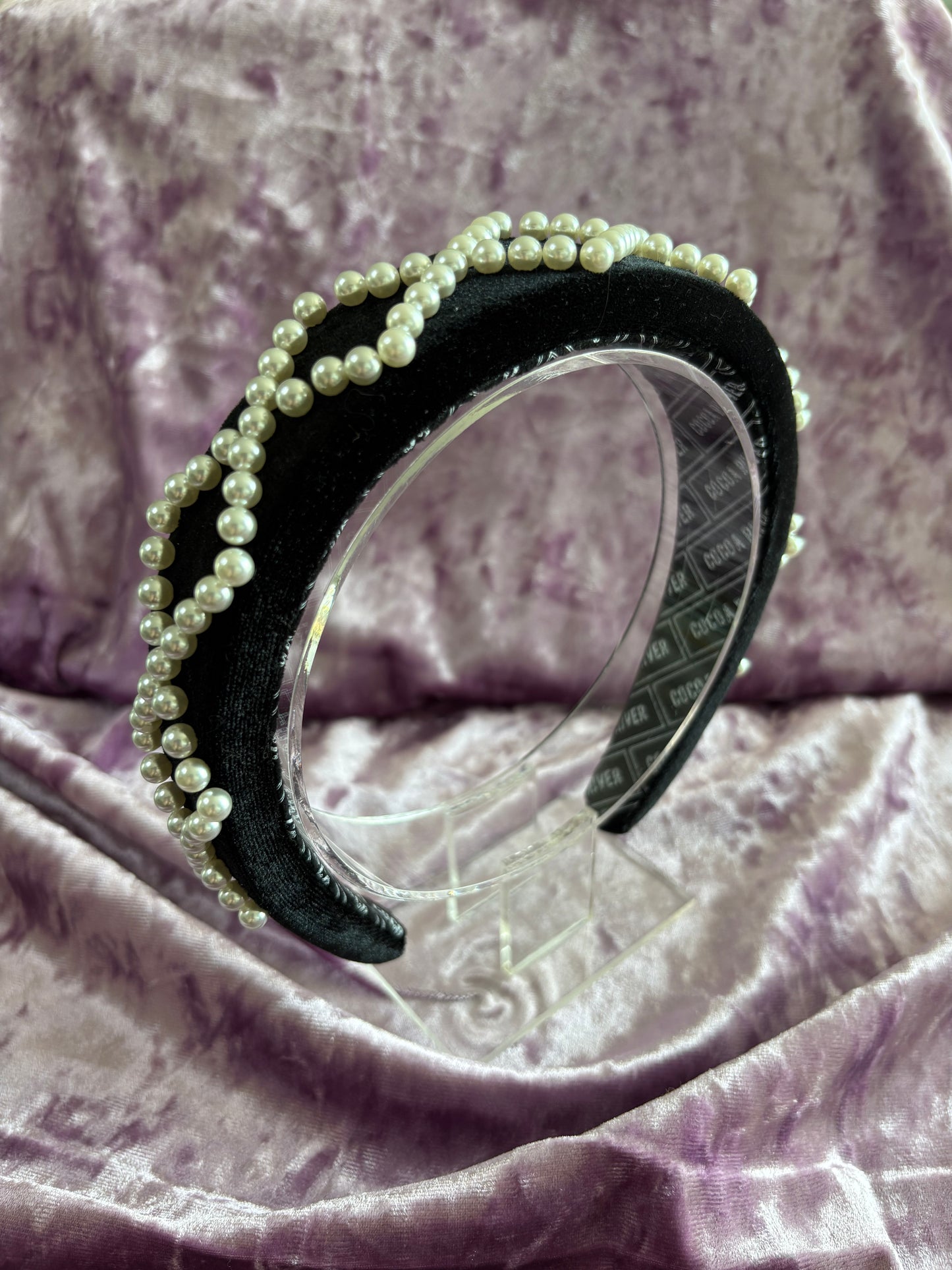Black Velvet Pearls - Padded Headband