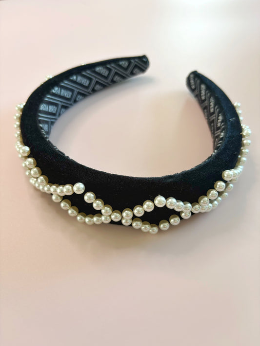 Black Velvet Pearls - Padded Headband