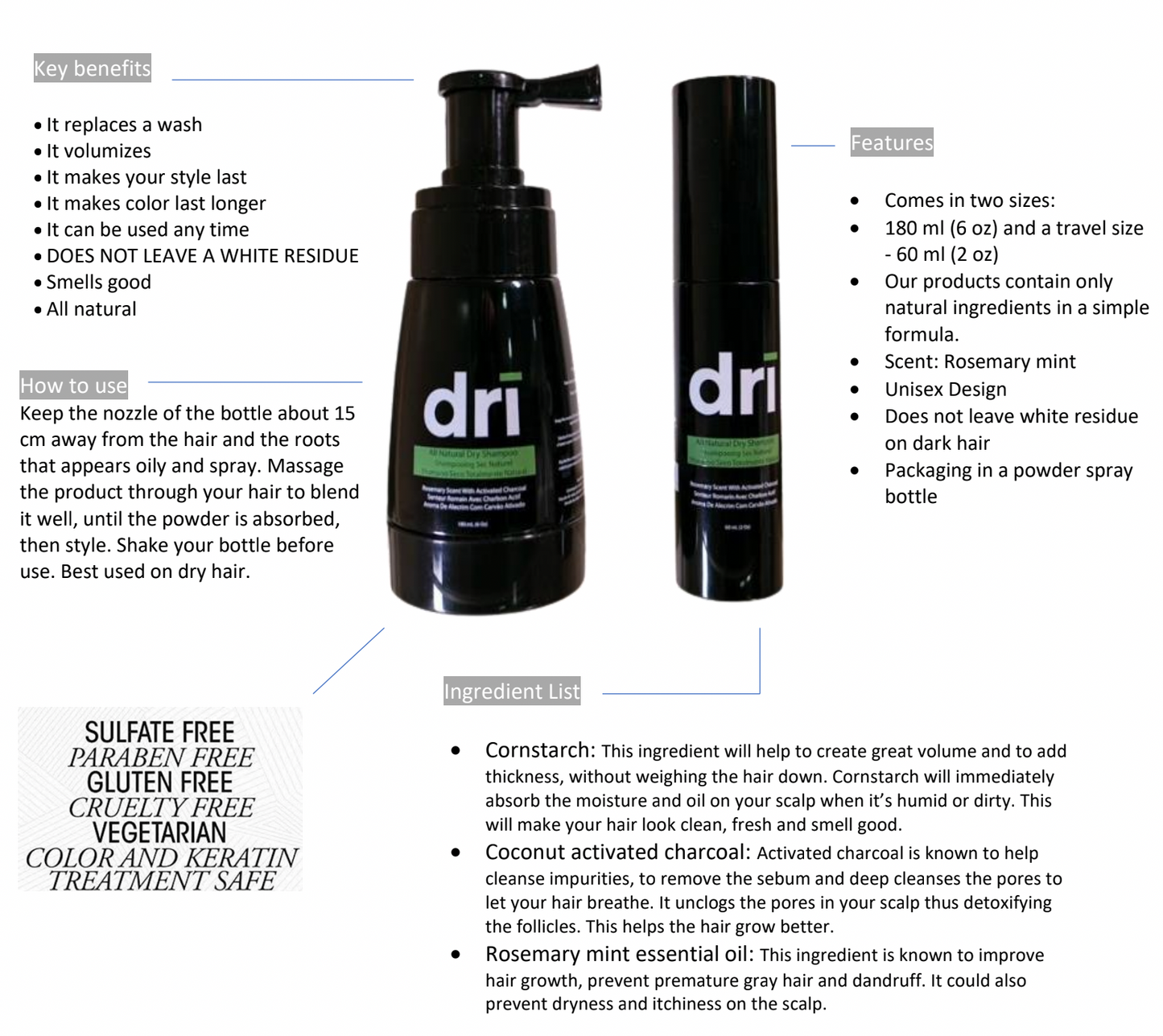 Dri - All Natural Dry Shampoo 🌱